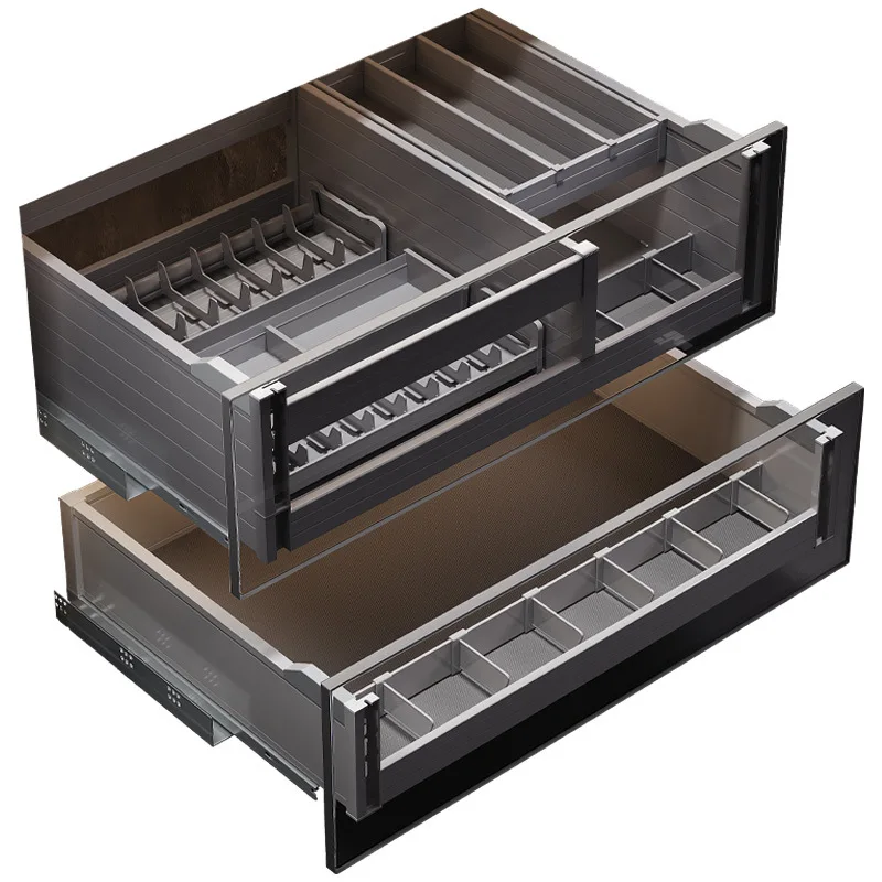 Kitchen cabinet pull-out basket, open door, drawer dish basket, double-layer seasoning storage basket, narrow cabinet bowl