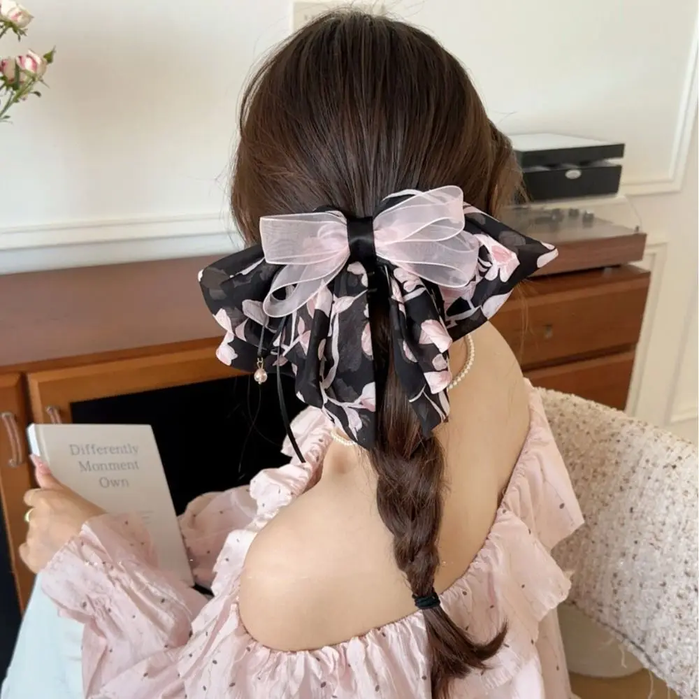 

Grab Clip Bow Ribbon Hair Claw Floral Polka Dot Chiffon Bowknot Hair Clip Korean Style Ponytail Clip Flower Hairpin