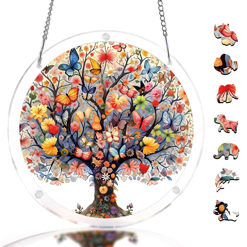 Butterfly Tree Acrylic Puzzle Suncatcher, Acrylic Jigsaw Puzzle Window Hanging, DIY Sun Catcher Window Hanging, Home Decor