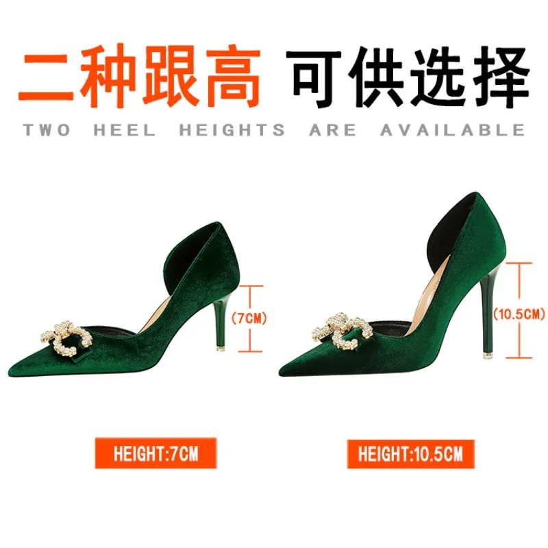 Luxury High-heeled Women's Sandals Pointed Tip Stiletto Banquet Women's Pumps and Heels Rhinestone Metal Buckle Woman's Shoes