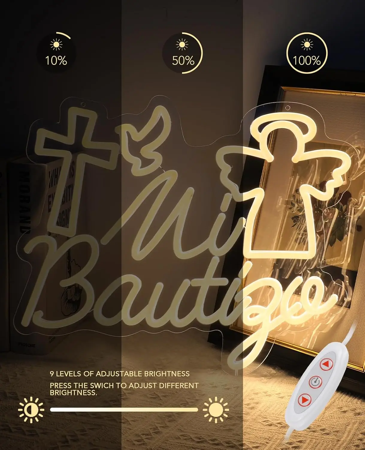 Mi Bautizo Neon Signs for Baptism Decorations USB Dimmable Led Sign for First Birthday Party Baby Shower Room Christmas Decor