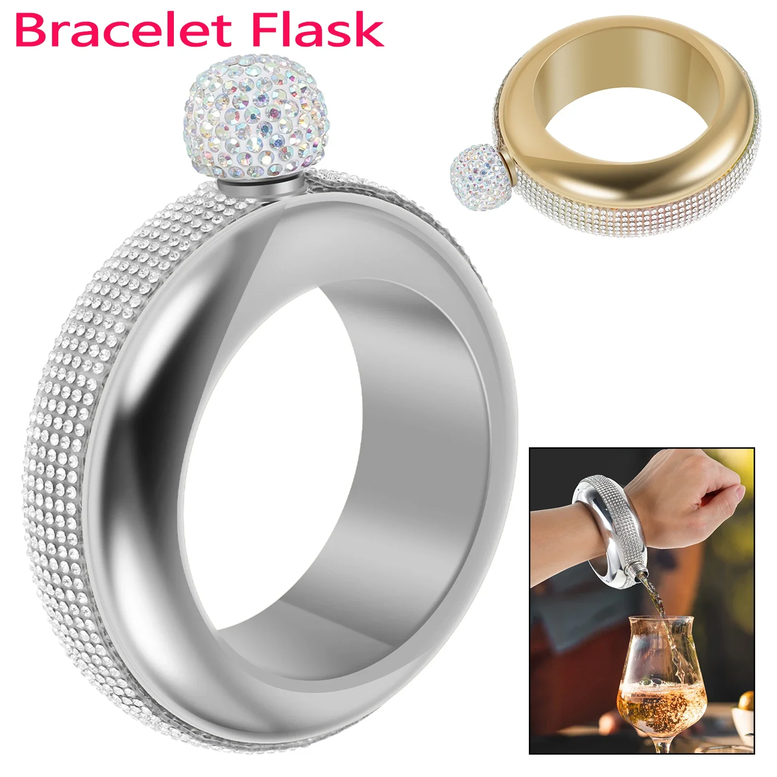 

3.5 oz Bracelet Flask Drinkware Accessories for Whiskey Vodka Alcohol Round Chic Hip Flask Bracelet Wine Bottle Bangle Hip Flask