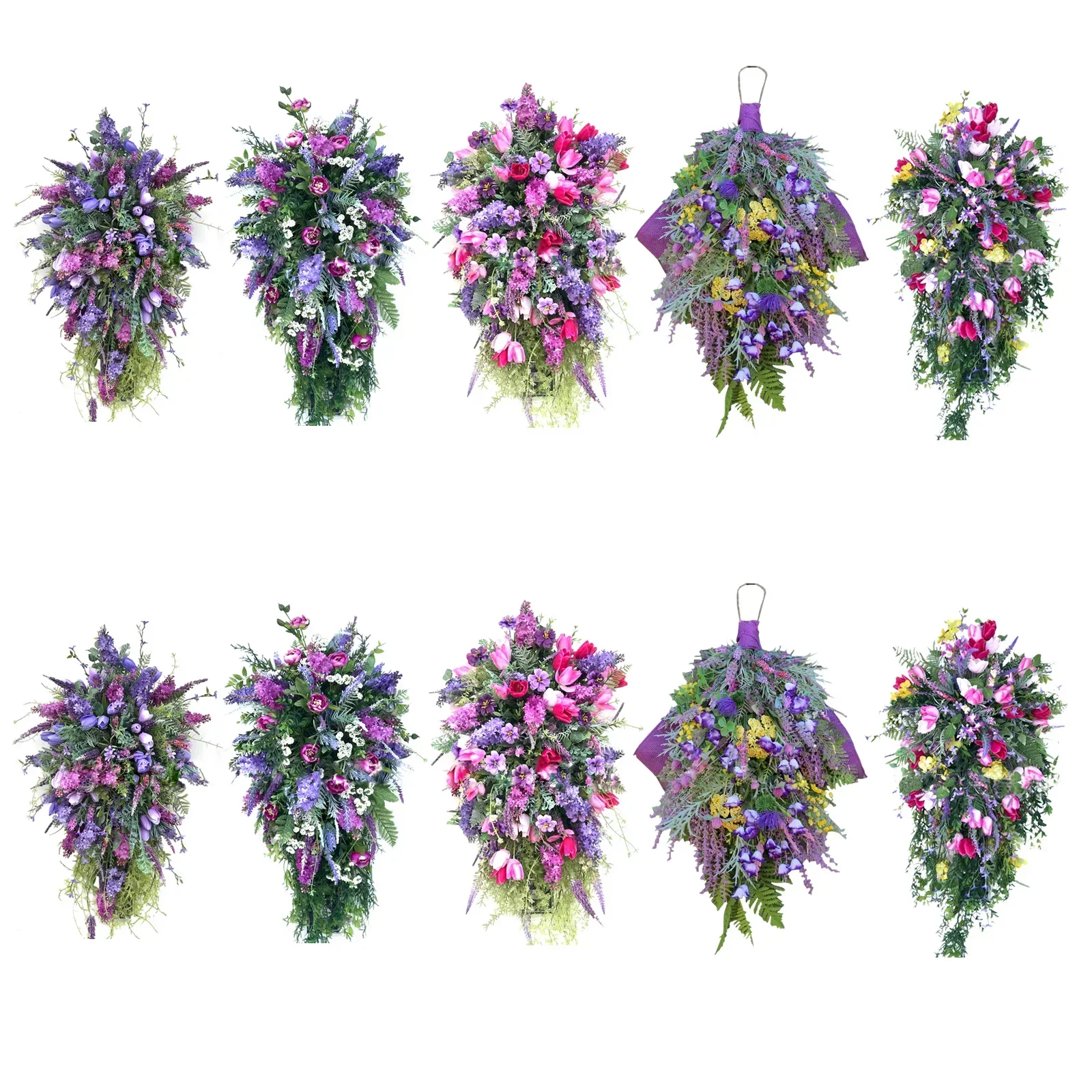 Purple Tulip Wreath Lilac Tulip Hyacinth Hydrangea Colorful Spring Summer Wreath Front Door Hanging Ornaments Home Decor Swag