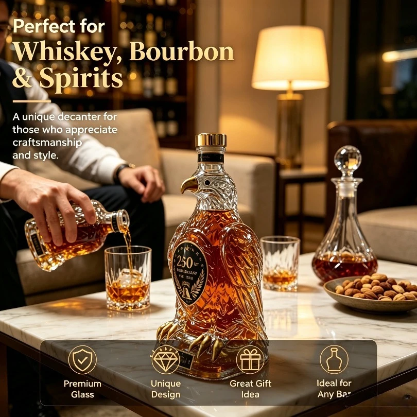 Creative Eagle Glass Whisky Decanter, Clear Liquor Wine Clear Liquor Wine Dispenser Bottle, Ornamental Bar Display & Gift Choice