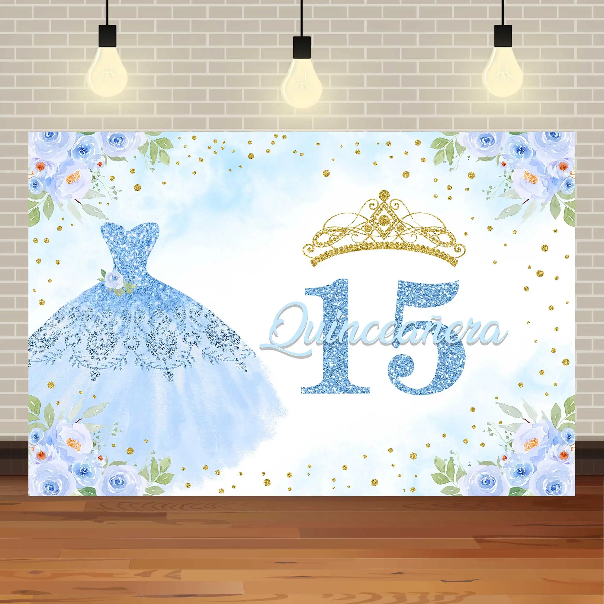 NeoBack Quinceanera Sweet 15th Princess Birthday Party Photographic Backdrops Girl Dress Glitter Crown Floral Photo Background