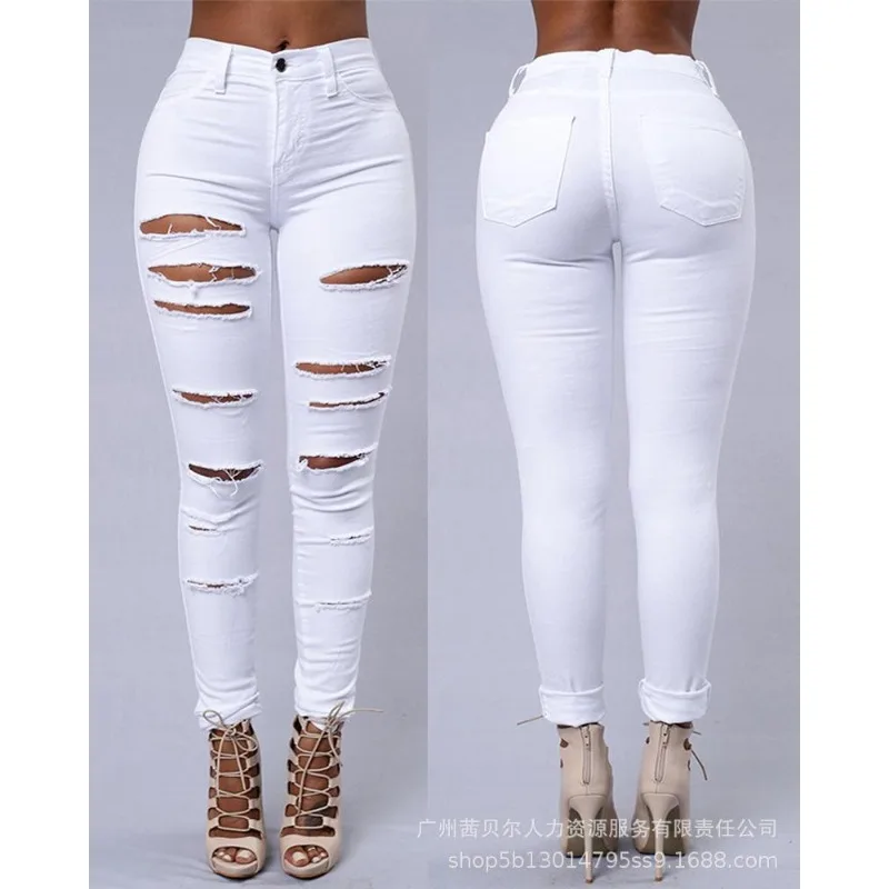 

Wepbel Y2K Women's High Waist Summer Jeans Stretch Ripped Ankle-Tied Denim Skinny Ankle-Length Pants Ripped Denim Trousers Jean