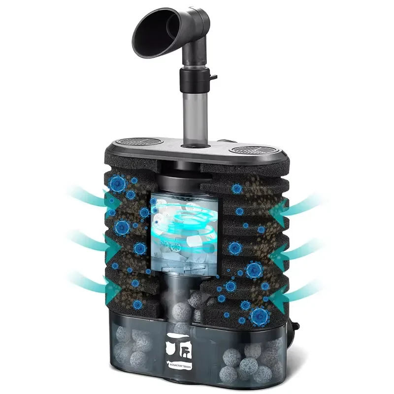 Vortex Fluidized Bed Pneumatic Sponge Filter 4 in 1 Aquarium Filter Pump for Fish Tank Water Purification and Oxygenation
