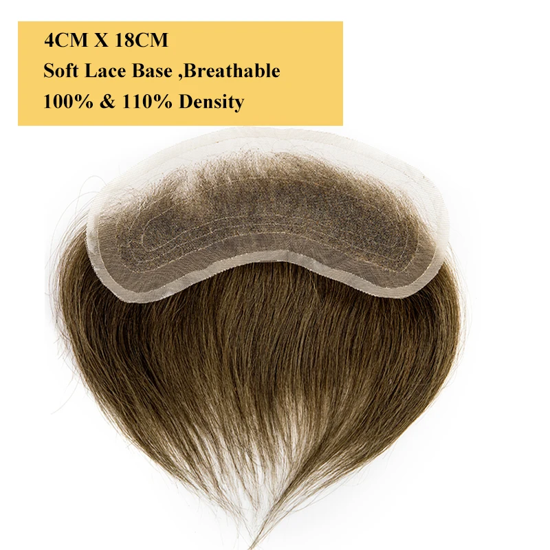 Peça de cabelo frontal masculina de renda, 4cm x 18cm, para linha fina reced, peruca de 6 ", peça de cabelo frontal para homens, substituição de linha fina natural