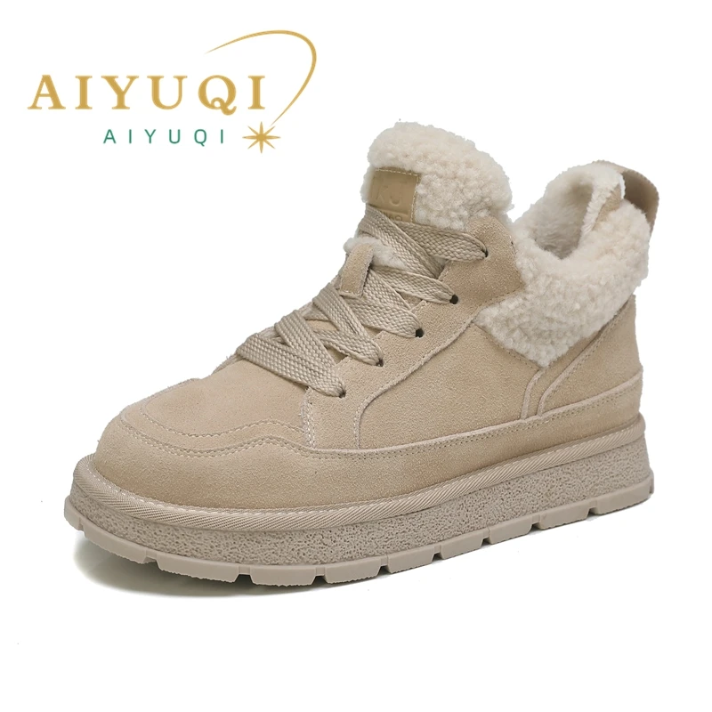 AIYUQI Women Snow Boots Genuine Leather 2024 New Women Winter Boots Platform Fashion Warm Flat Women's Ankle Boots