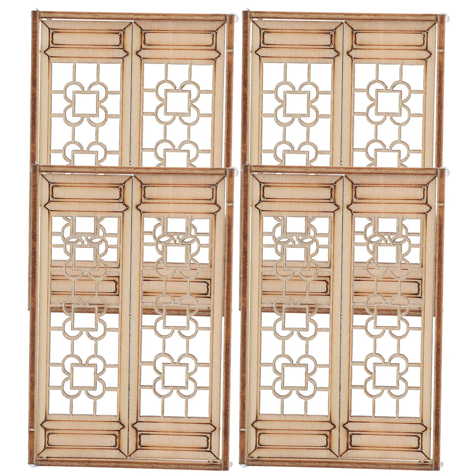 4 Pcs Mini House Windows Realistic Pattern Engraving Diy Material Movable Doors Versatile Skill Sand Table Accessories