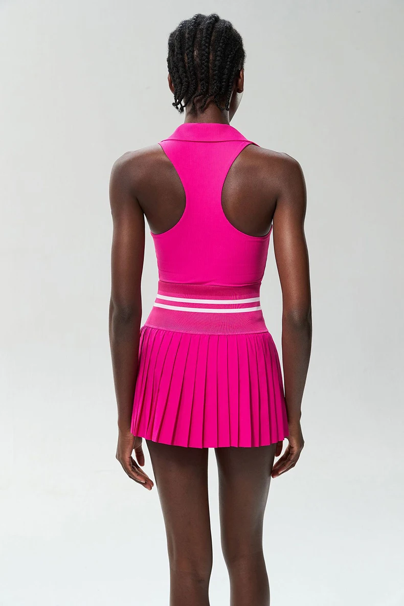Women Two Pieces Yoga Set Solid Color Gym Top Tennis Skirt Sports Suit Breathable Quick Dry Short Sportswear Workout Clothes