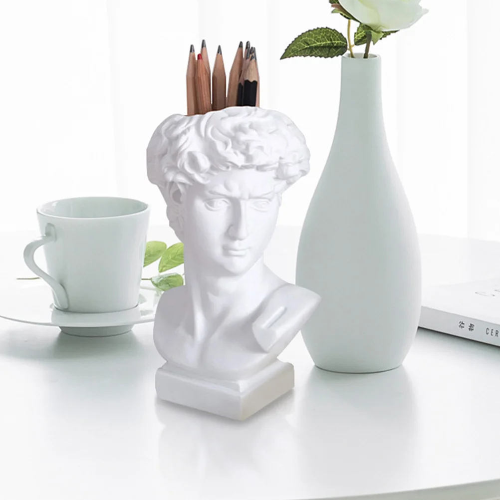 

Pen Holder Black Pencil Brush Pot David Statue Renaissance Decor White Cute Vases for Flowers Body Makeup Greek