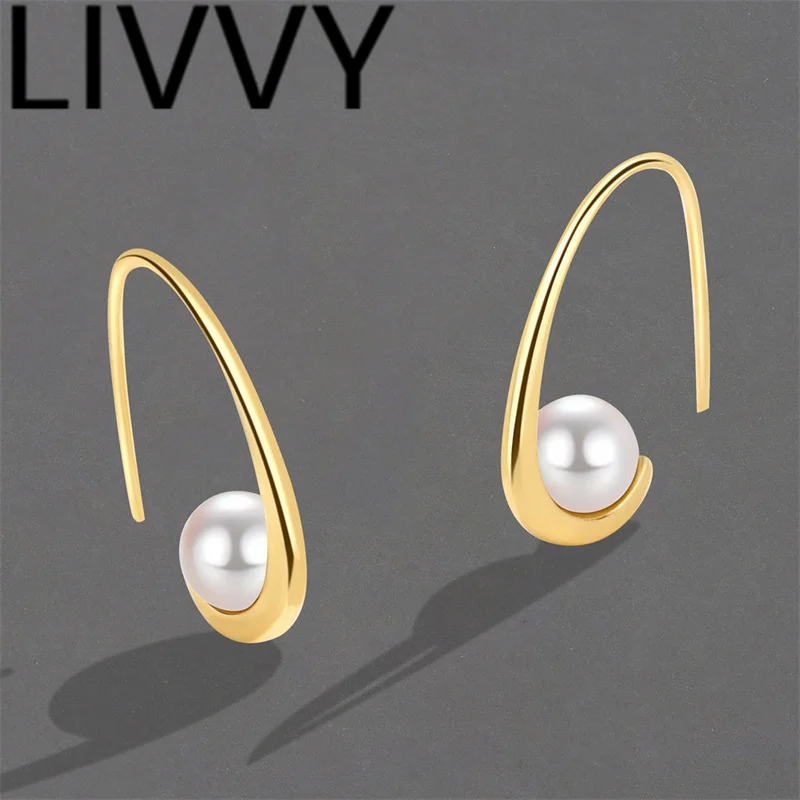 

LIVVY New Silver Color Personality Design Pearl Ears Hanging Earrings For Women Creative Elegant Charm Exquisite Jewelry Gifts