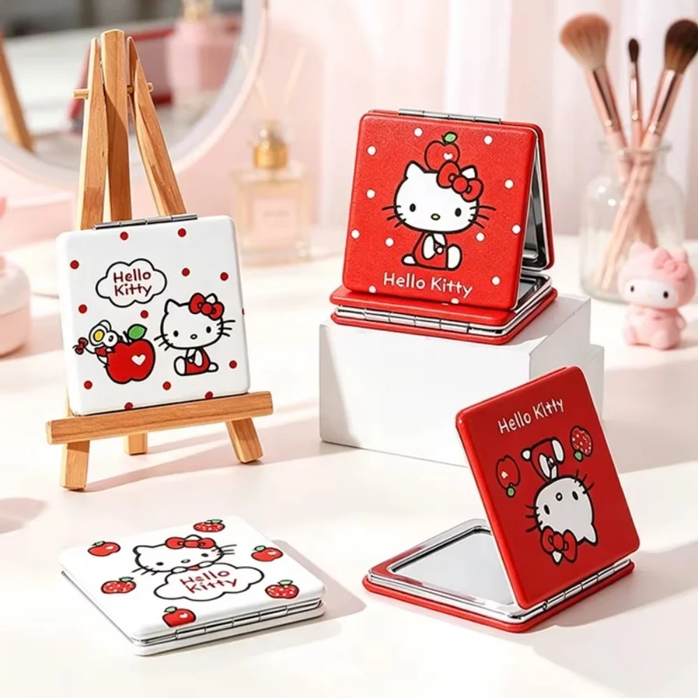 1 Stück Hello Kitty Doppelseitiger Kleiner Kosmetikspiegel Tragbarer Niedlicher Cartoon-Mädchenherz-Spiegel