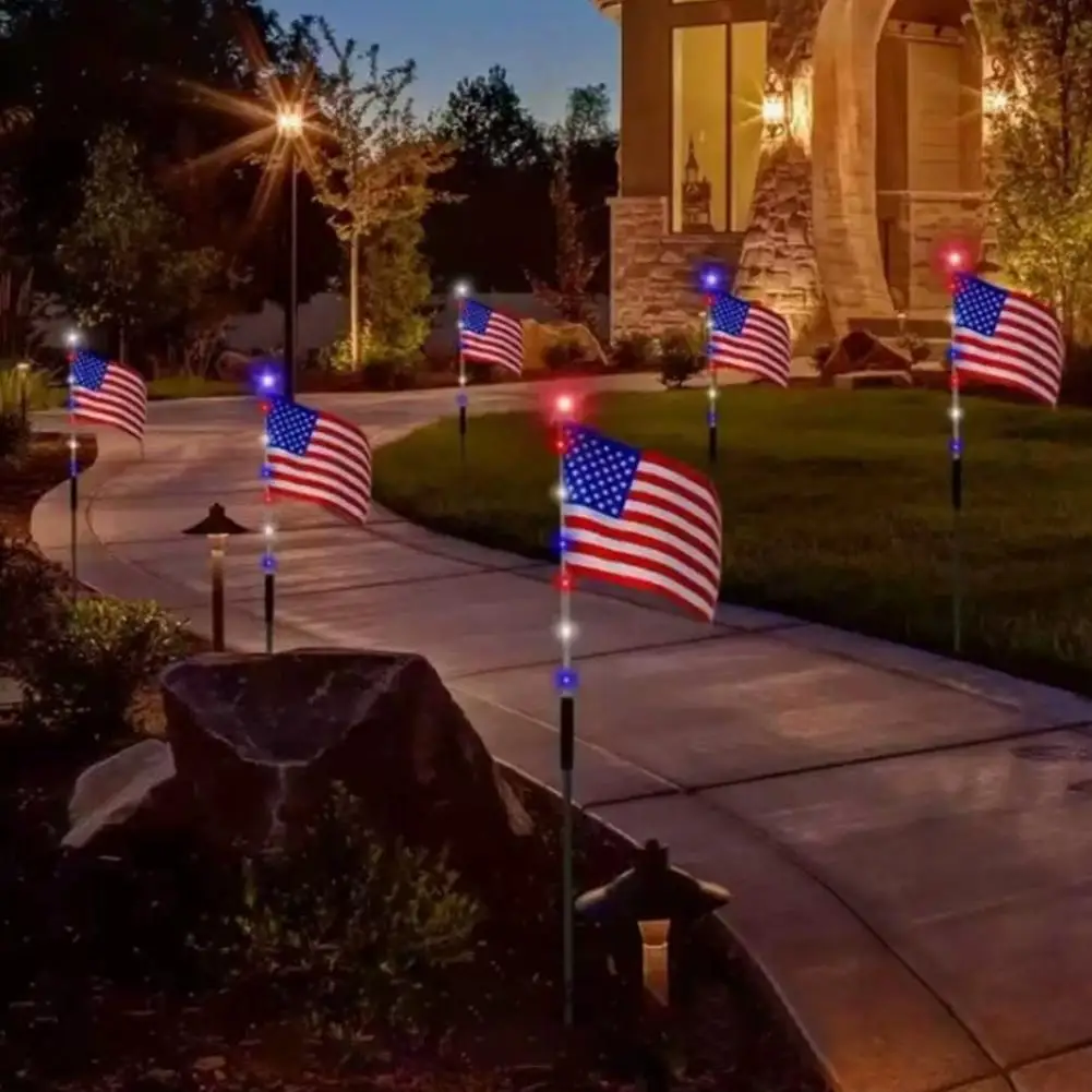 

Solar American Flag Stake Lights Solar Powered American Flag LED Pathway Lights Outdoor Landscape For Independence Day Decor
