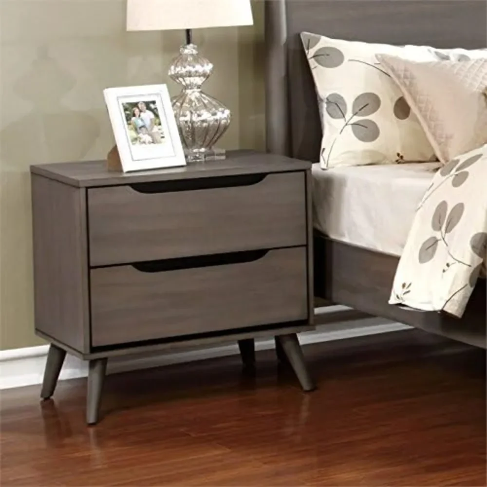 For 2-Drawer Mid-Century Solid Wood/Wood Veneer/MDF Nightstand in Gray chest of drawers for bedroom  nightstands^