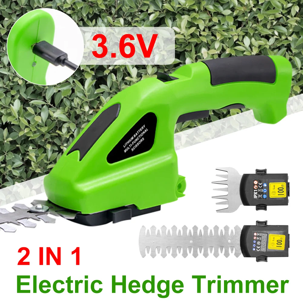 

2 In 1 Electric Hedge Trimmer 3.6V Cordless Hedge Cutter Portable One-handed Grass Trimmer Garden Weeding Shear Pruning Mower