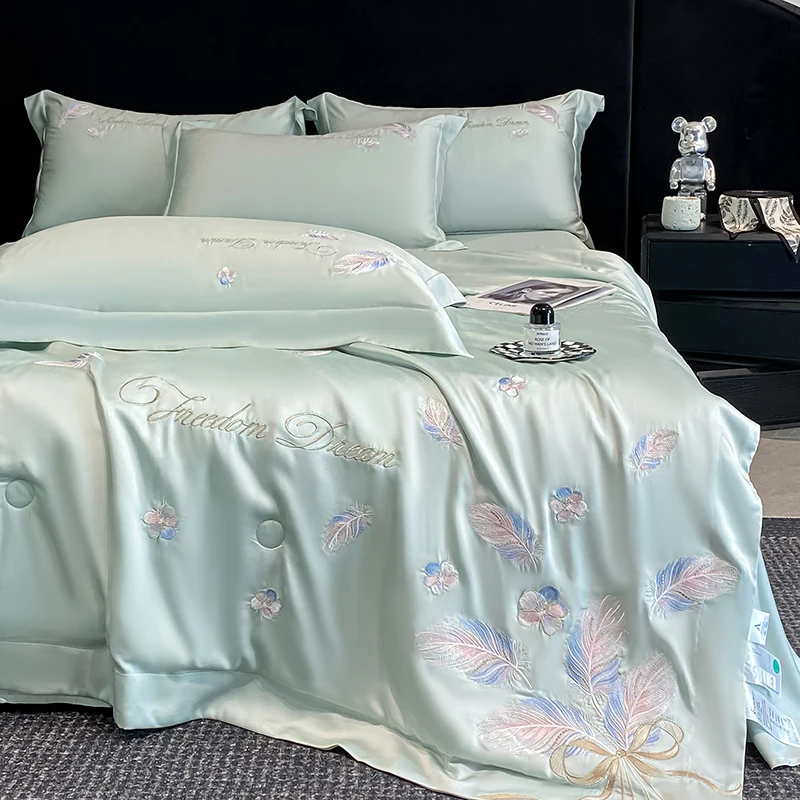 

Ice Cooling Summer Duvet with Embroidery Single/Queen/King Size Quilted Air Condition Comforter Soft 여름이불 (no pillowcase)