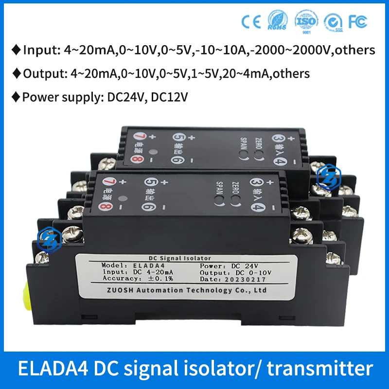 

DC Signal Isolation Transmitter Input 0~75mV/4~20mA/0~10V/0~10A Output 0~5V/-0~10V/20~4mA Multiple Signal Isolator Converter