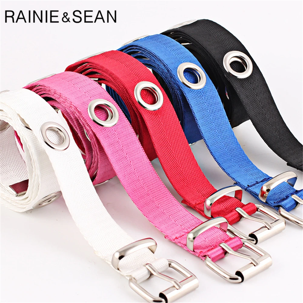 RAINIE SEAN Women Long Belt Red Pin Buckle Ladies Belt High Fashion Female Canvas Belt Strap 120cm 140cm Ceinture