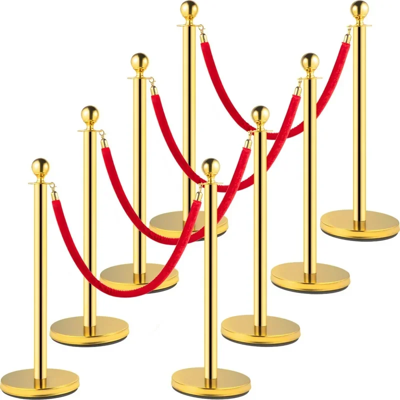 

35.4 inch gold/silver crowd control pillar queue red/black velvet rope guardrail with stable base, suitable for hotels