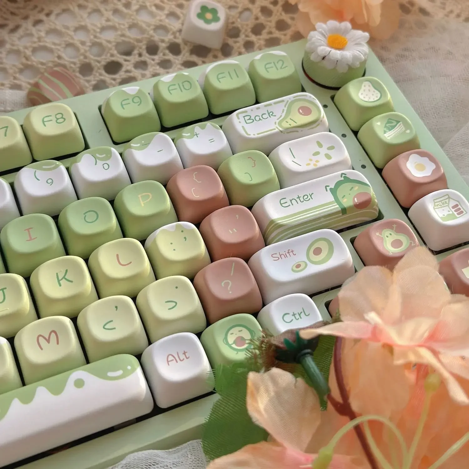 Avocado Keycap Green Pink Xoa Height Pbt Material Adapts To 108/104/100/98/87/84/75...Suitable For DIY Mechanical Keyboard