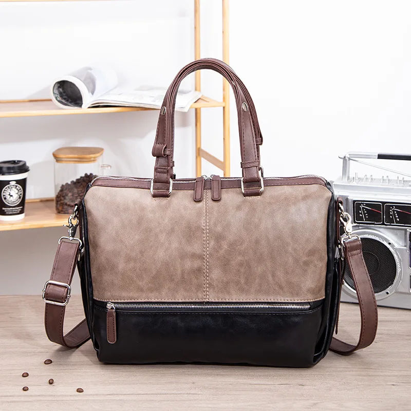 

Fashion Patchwork PU Leather Men's Handbag Large-capacity Crossbody Messenger Bag Men Travel Shoulder Messenger Bag HandBag Tote