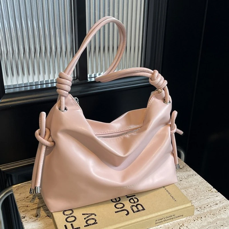 Bolsa de Ombro com Zíper Couro PU para Mulheres, Bowtie, versátil Crossbody Bag, grande capacidade, alta qualidade, moda, frete grátis, novo, 2024