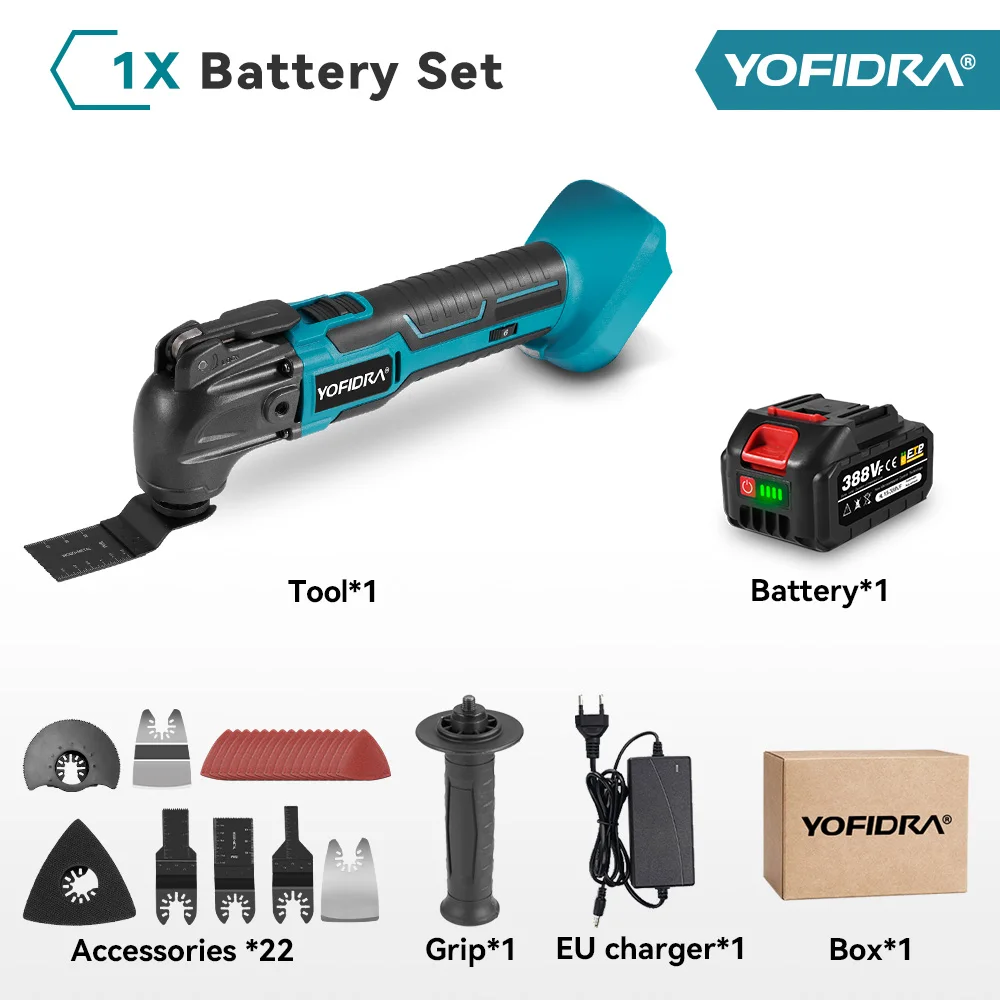 YOFIDRA 6-Gang Elektrische Säge Oszillierendes Multifunktionswerkzeug Kabelloser Trimmer Schaufel Holzbearbeitungs-Schneidemaschine für Makita 18-21V Akku