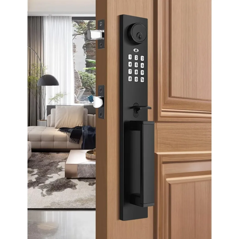 Keyless Entry Door Lock with Lever, Full Escutcheon Smart Door Handle, Digital Keypad Deadbolt with App, Front Door Handleset wi