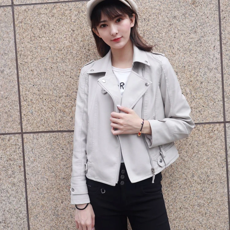 New Pink/beige/black Women's Clothing short motorcycle PU Leather Jacket Korean version of the spring and autumn jacket coats