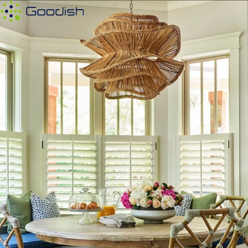 Lámpara colgante LED Goodish WabiSabi, lámparas nórdicas de ratán de bambú japonés para sala de estar, comedor, dormitorio, arte, decoración del hogar, candelabro