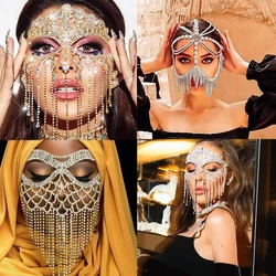 Charms Sexy Rhinestone Tassel Masquerade Face Jewelry For Women Facial Accessories Banquet Party Mask Full Face Chain Decoration