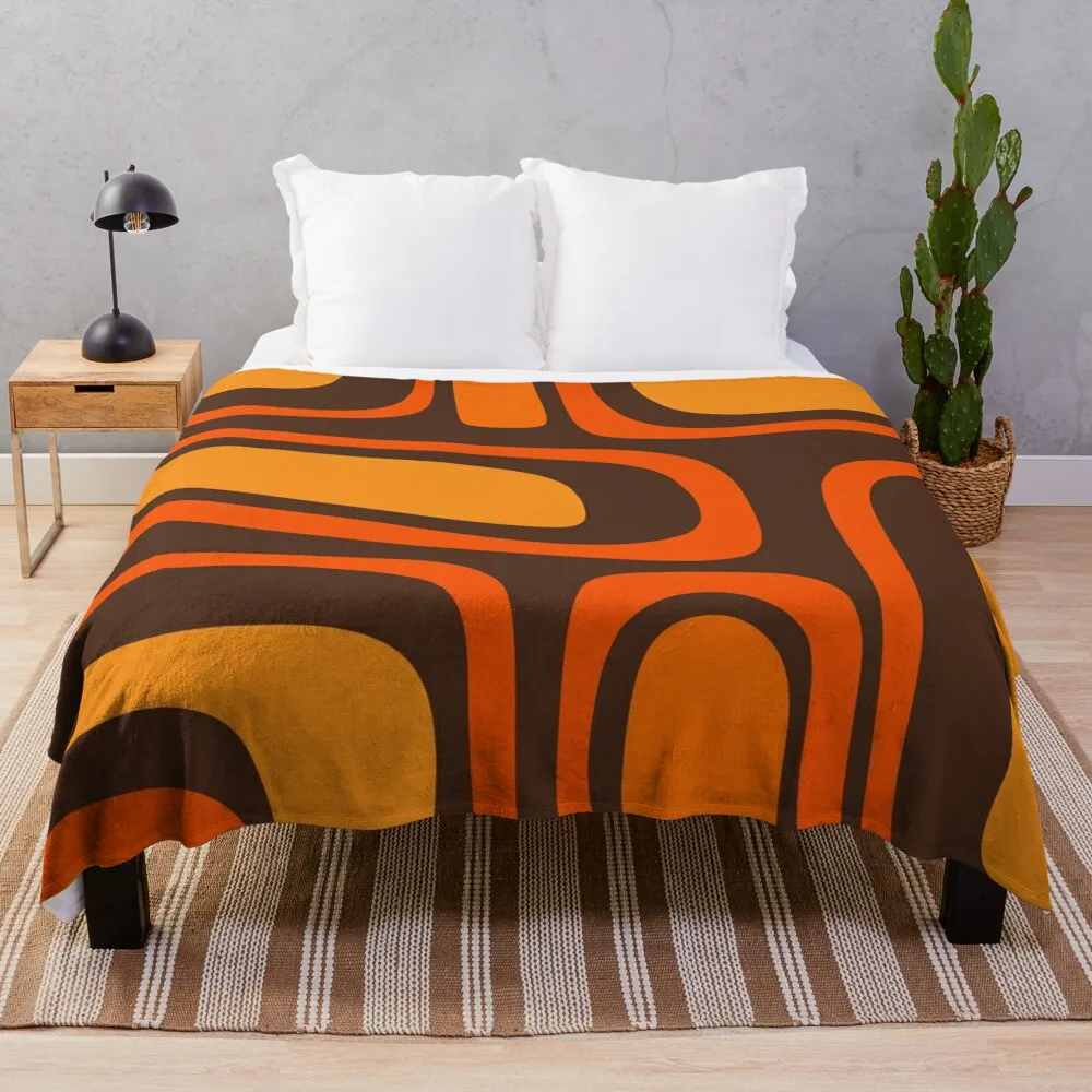 

Palm Springs Retro Mid-Century Modern Abstract Pattern in 70s Brown and Orange Throw Blanket Large Blankets