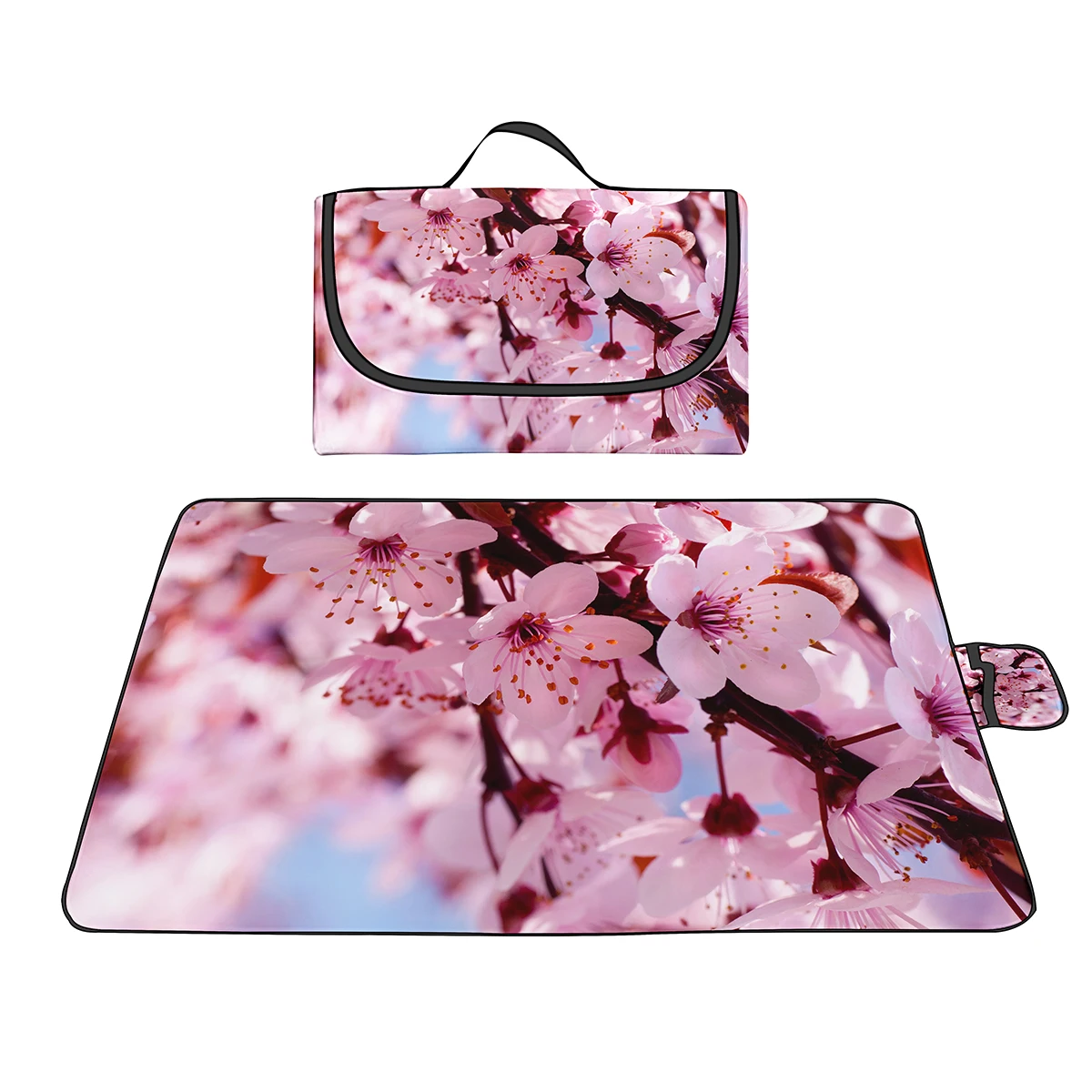 

Picnic Blanket Waterproof Foldable,Floral Cherry Blossoms and Branches Pink Outdoor Beach Blankets Camping Blanket Travel Mat