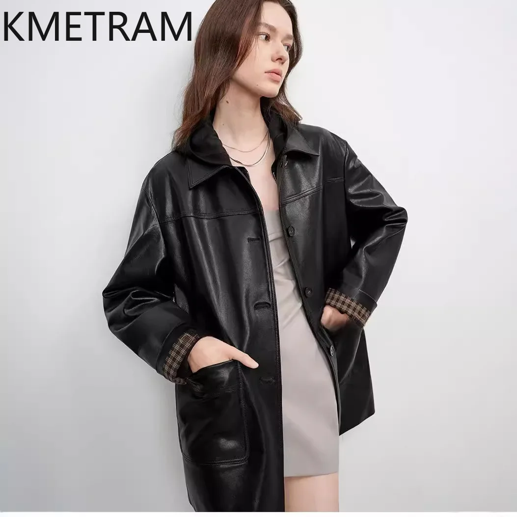 Kurtka damska ze 100% skóry owczej Najwyższej jakości Kurtki damskie ze skóry naturalnej średniej długości Nowość w odzieży wierzchniej Jesienne ubrania 2025 Chaquetas