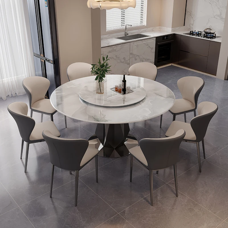 

Luxury Modern Round Natural Marble Dining Table Chair 4 6 8 Seater Restaurant Stainless Steel Kitchen Rotating Furniture Designs