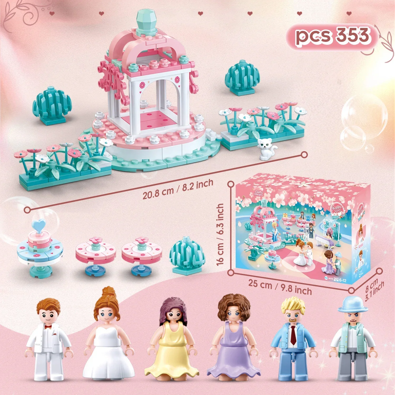 353 pièces blocs de construction de danse de mariage scène de fête de mariage modèle briques avec figurines enfants bricolage jouets éducatifs fille jouer maison jouet