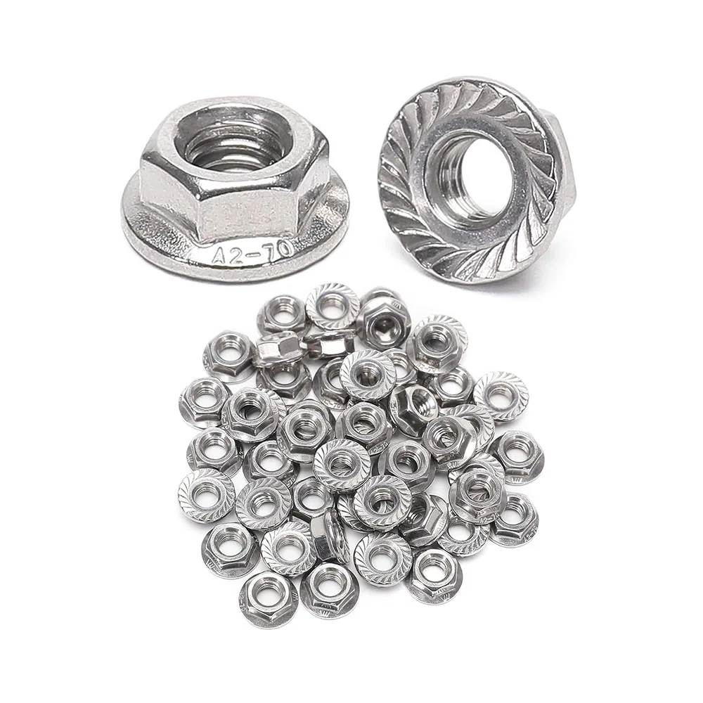 304 Stainless Steel Metric Hexagon Flange Nuts A2-70 Serrated Spinlock Nuts Automatic Locking Nut DIN6923 M3 M4 M5 M6 M8 M10 M12