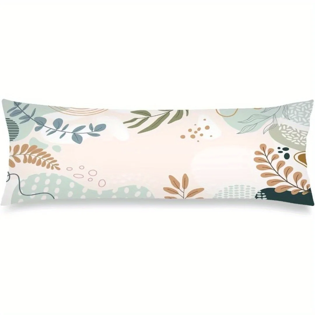 Boho Floral Body Pillow Cover,Polyester Decorative Long Pillowcase with Zipper, Machine Washable, Abstract Botanical Design