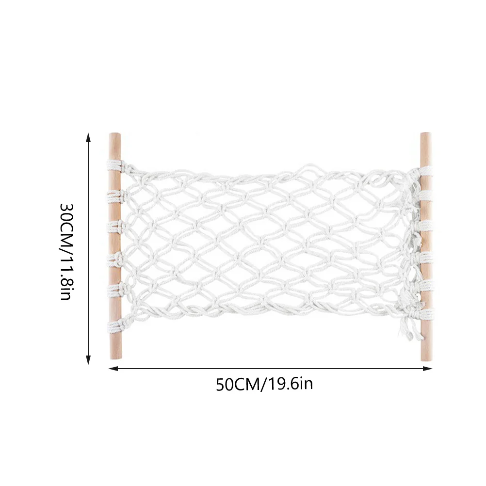 Macrame Cotton Rope Fruit Hammock Under Cabinet Hanging Basket Wooden Organizer Kitchen Storage Vegetable Holder