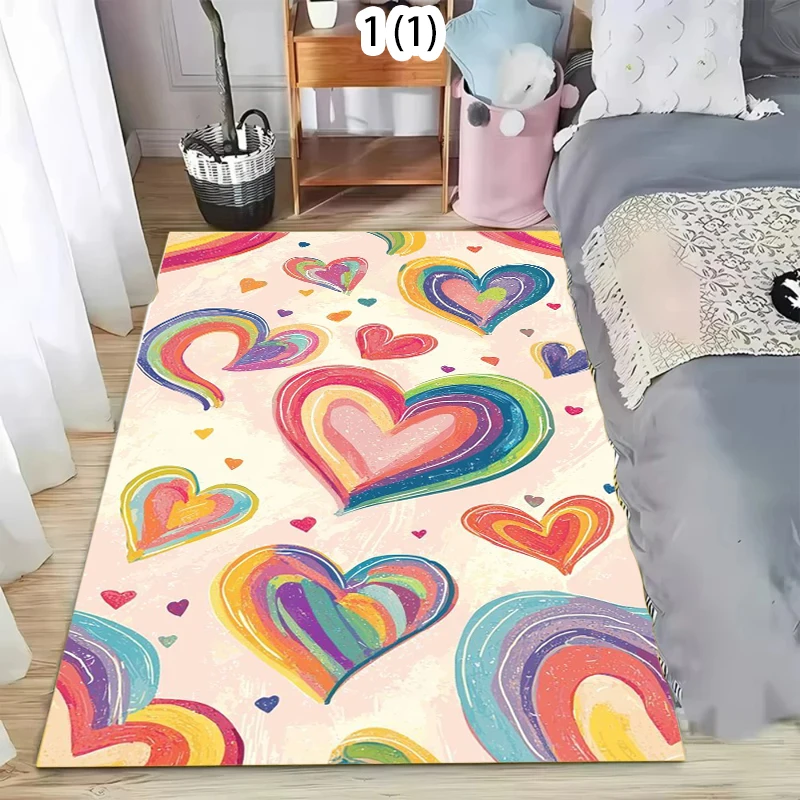 

Rainbow Heart Pattern Carpet Mat Rug for Kids Room Pink Love Design Soft Non Slip Area Rug for Living Room Bedroom Bedroom Decor