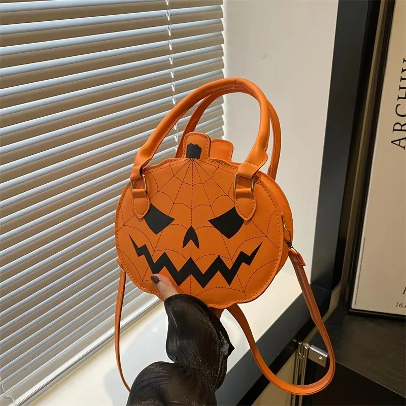 Borsa a tracolla a tracolla con faccia da diavolo di zucca di Halloween da donna, pendolarismo quotidiano, casual, elegante, leggero, con blocchi di colore, carino regalo per le vacanze