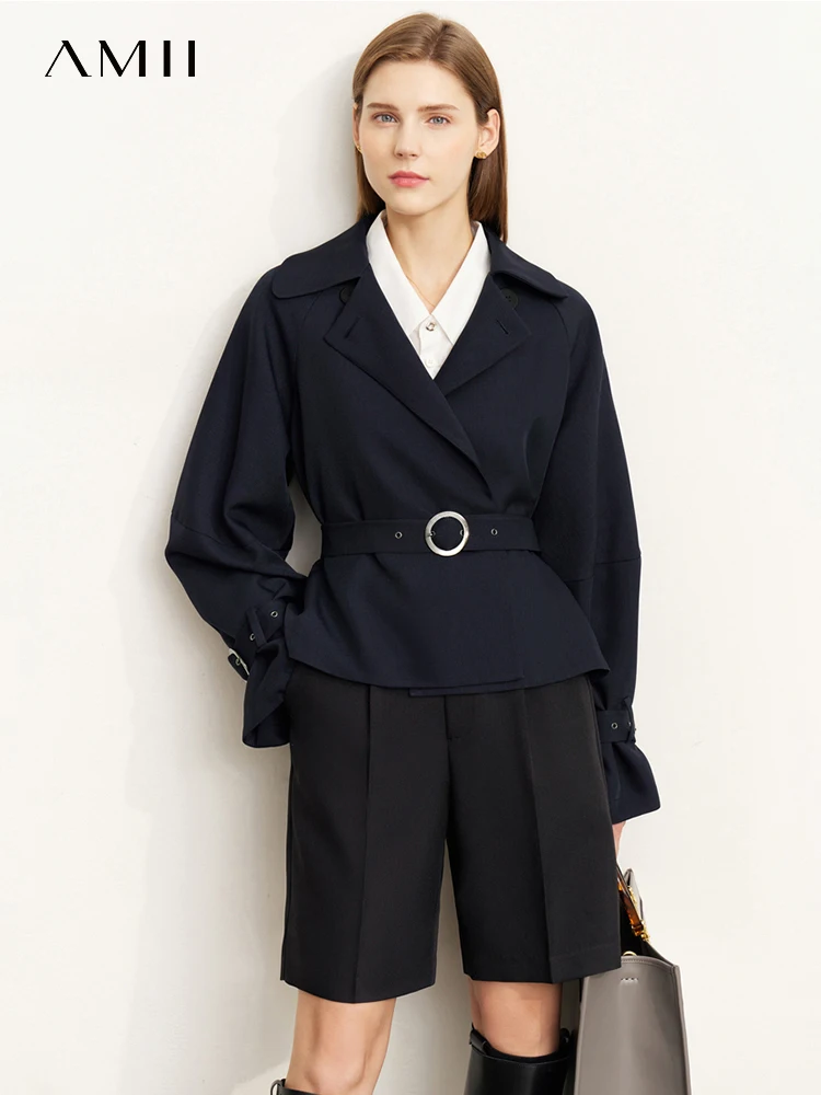 Amii Minimalism Spring Trench Coats  for Women 2023 Fashion Turn-down Collar Belt Trench Coat Slim Female Short Jacket 12241053