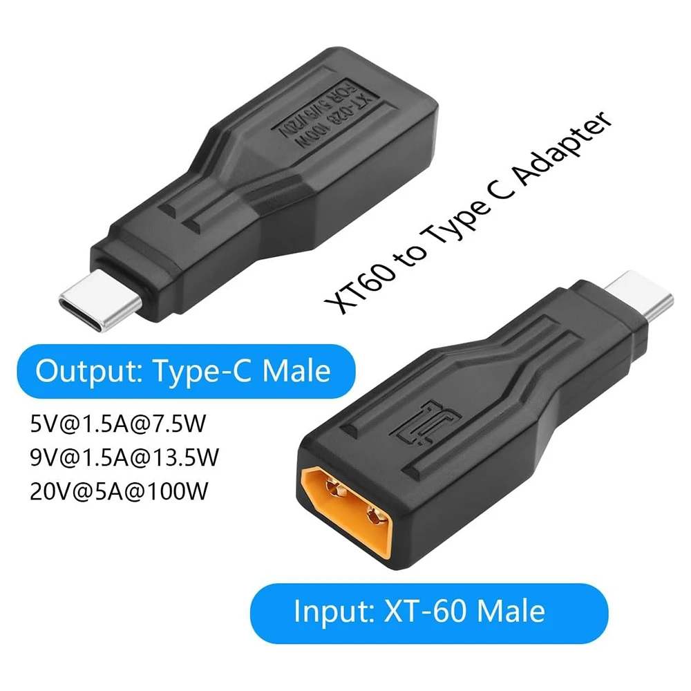 XT60 to USB C Adapter Energy Storage XT60 Male to Type-C Male 100W 20V/5A Charging Connector for Laptops LED Robot Vacuum