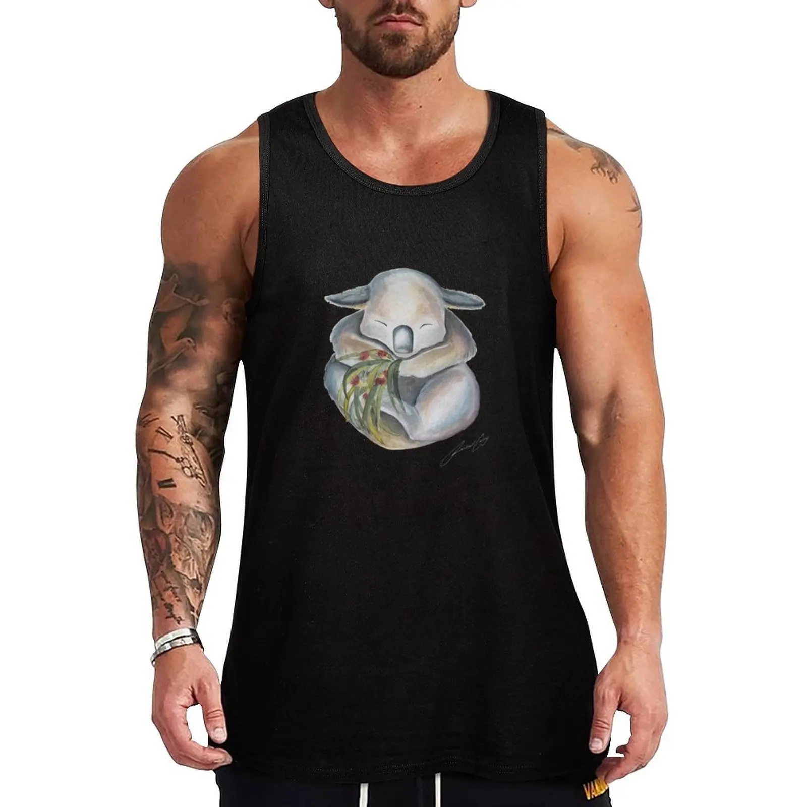 Cute Sleepy Koala Animal Art from Australia - Drop Bear - With artists signature Tank Top Classic Fit Undershirt Everyday Wear