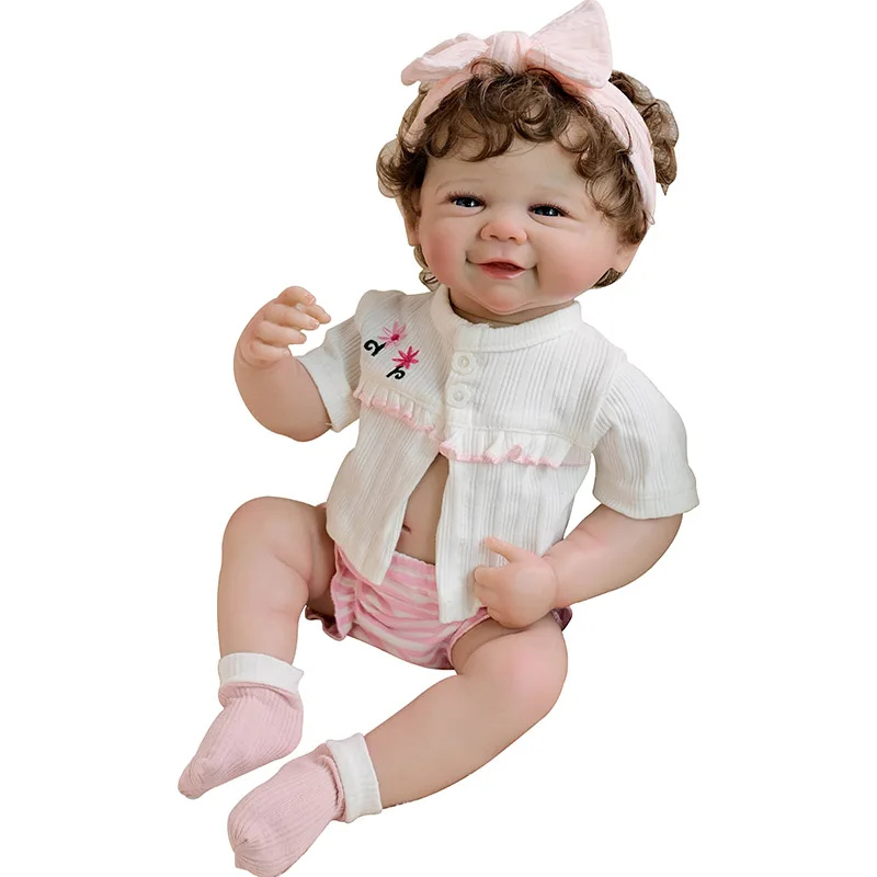 48cm 비비안 풀 비닐 바디 다시 태어난 아기 소녀 인형 파란 눈과 손으로 뿌린 머리카락