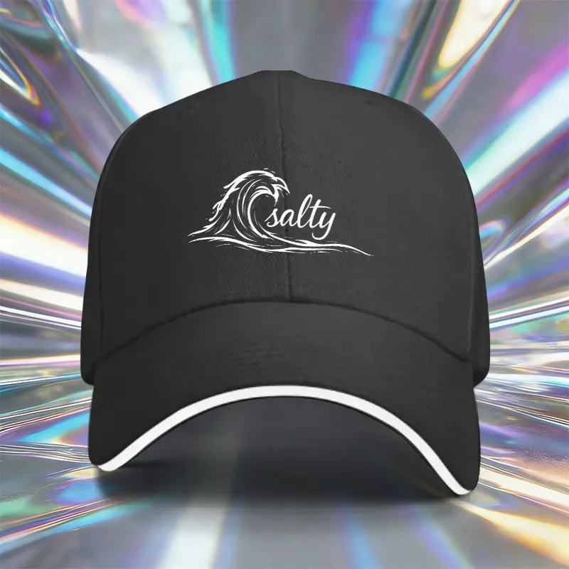 Wave Salty Baseball Cap Unisex Trendy Sandwich Hat Lightweight Adjustable Breathable Sport Sun Hat for Beach Outdoor Travel