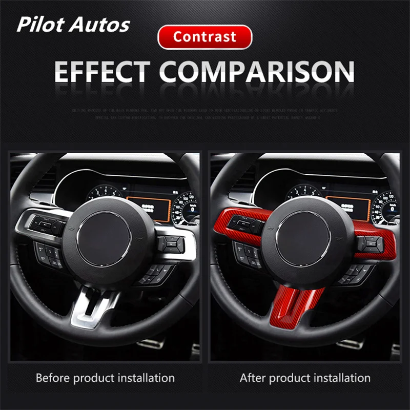 2015-2023 For Mustang Steering Wheel Button Panel Genuine Carbon Fiber 3D Decoration Sticker