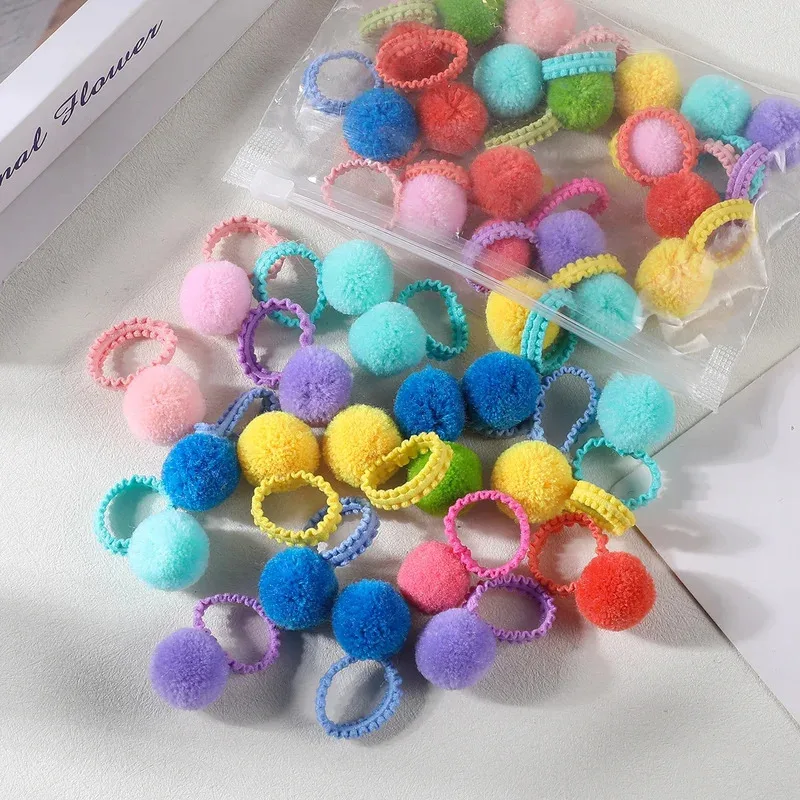 20 pcs colorful fluffy hair elastics  Kids ponytail bands  Hair accessories gift image 5